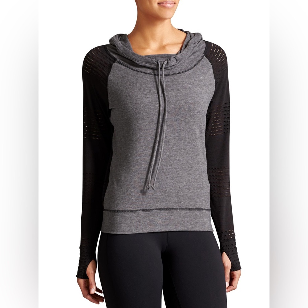 Athleta limitless cowl neck pullover in gray/black